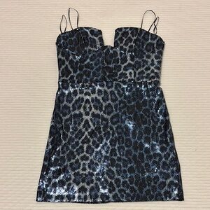 Zara Shimmering Blue and Black Animal Print Dress